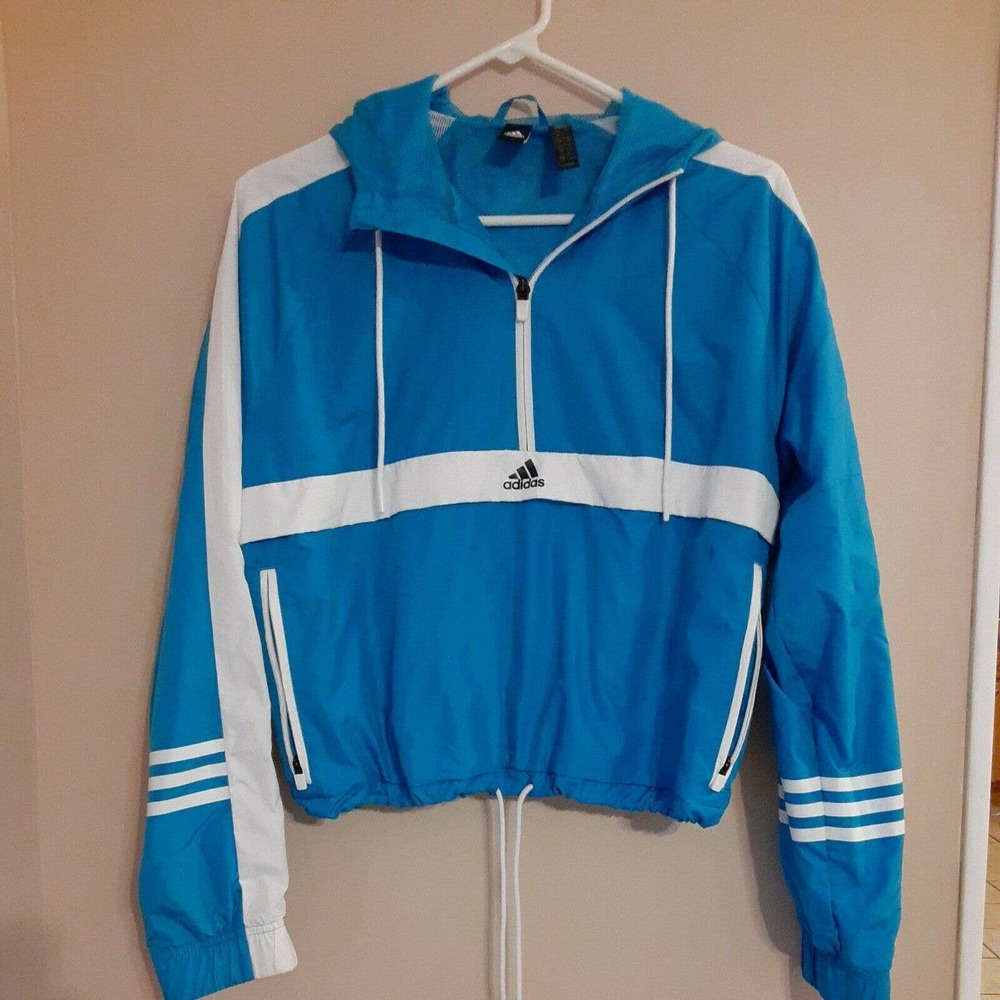 Adidas Teen Wind Breaker. Large Light Blue Cropped Waist length